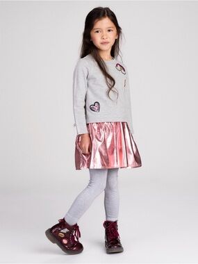 Hatley Little Girl Long Sleeve Patch Sweatshirt Shiny Pink Tutu Skirt Dress 4T